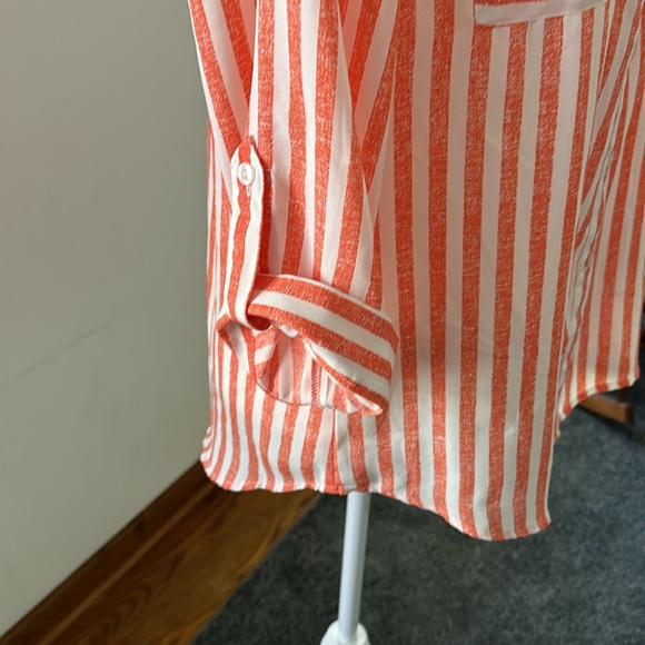 By&By women’s button down blouse. Size Large. Light orange& white stripe. - Picture 5 of 12